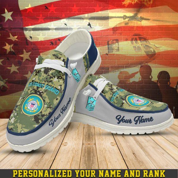 Veteran Canvas Loafer Shoes, Personalized US Coast Guard Camouflage H-D Shoes With Name And Rank, Canvas Loafer Shoes