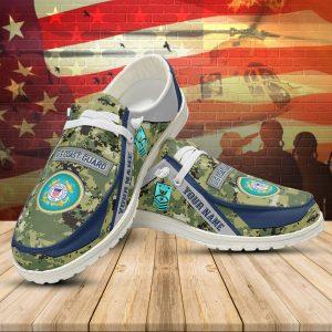 Veteran Canvas Loafer Shoes, Personalized US Coast Guard Camouflage H-D Shoes With Your Name And Rank, Canvas Loafer Shoes