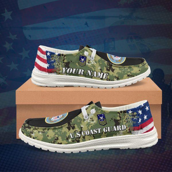 Veteran Canvas Loafer Shoes, Personalized US Coast Guard H-D Shoes With Name And Rank, Canvas Loafer Shoes