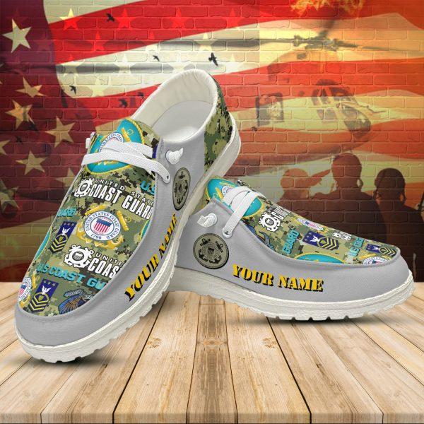 Veteran Canvas Loafer Shoes, Personalized US Coast Guard H-D Shoes With Your Name And Rank, Canvas Loafer Shoes