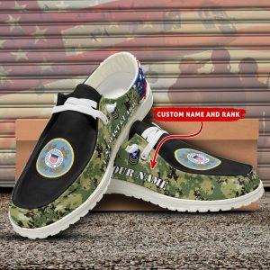 Veteran Canvas Loafer Shoes, Personalized US Coast Guard H-D Shoes With Your Name And Rank, Coast Guard Camouflage Shoes, Canvas Loafer Shoes