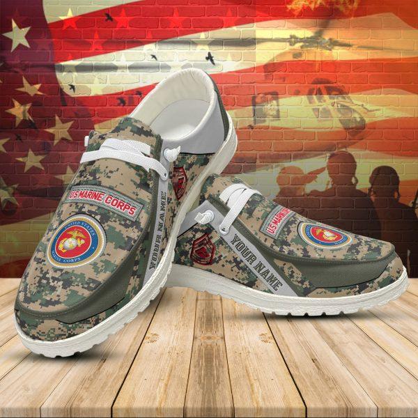 Veteran Canvas Loafer Shoes, Personalized US Marine Corps Camouflage H-D Shoes With Your Name And Rank, Canvas Loafer Shoes