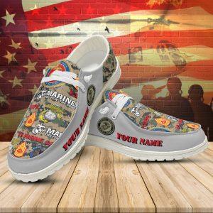 Veteran Canvas Loafer Shoes, Personalized US Marine Corps H-D Shoes With Your Name And Rank, Canvas Loafer Shoes