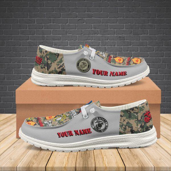 Veteran Canvas Loafer Shoes, Personalized US Marine Corps H-D Shoes With Your Name And Rank, Canvas Loafer Shoes