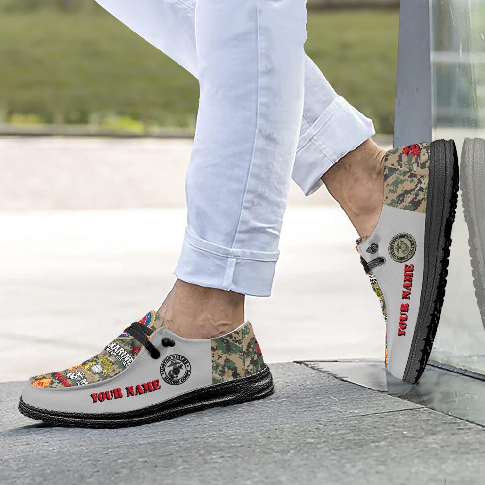 Veteran Canvas Loafer Shoes, Personalized US Marine Corps H-D Shoes With Your Name And Rank, Canvas Loafer Shoes