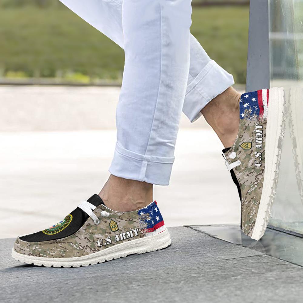 Veteran Canvas Loafer Shoes, Personalized US Military H-D Shoes With Your Name And Rank, Military Camouflage Shoes, Canvas Loafer Shoes