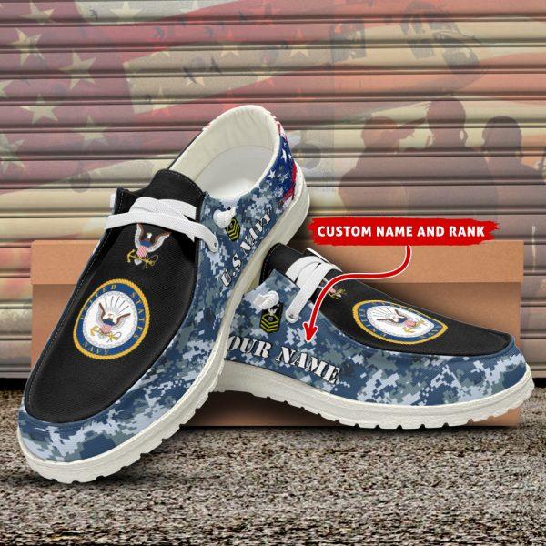 Veteran Canvas Loafer Shoes, Personalized US Navy H-D Shoes With Name And Rank, Navy Camouflage Shoes, Canvas Loafer Shoes
