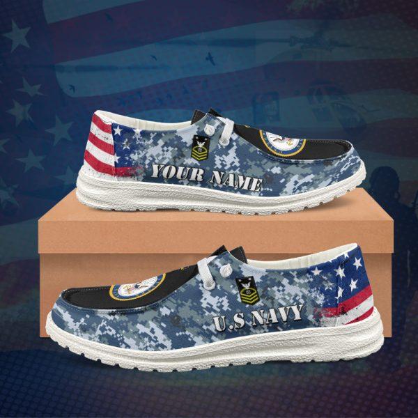 Veteran Canvas Loafer Shoes, Personalized US Navy H-D Shoes With Name And Rank, Navy Camouflage Shoes, Canvas Loafer Shoes