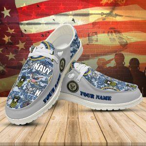 Veteran Canvas Loafer Shoes, Personalized US Navy H-D Shoes With Your Name And Rank, Canvas Loafer Shoes