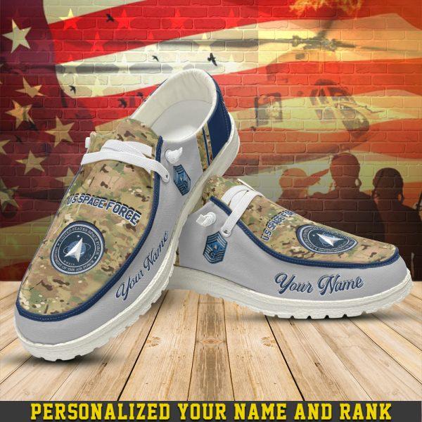 Veteran Canvas Loafer Shoes, Personalized US Space Force Camouflage H-D Shoes With Name And Rank, Canvas Loafer Shoes