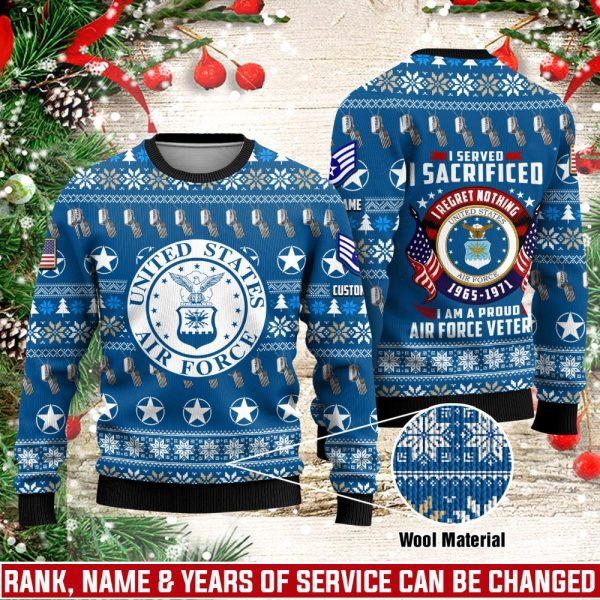 Veterans Sweater, Custom US Air Force Veteran Christmas Sweater With Your Military Rank, Military Sweater, Military Sweater Men’s