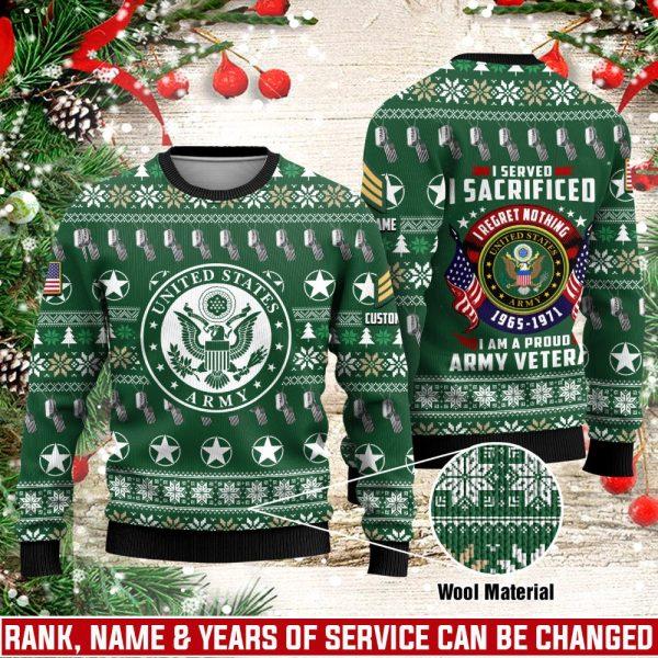 Veterans Sweater, Custom US Army Veteran Christmas Sweater With Your Military Rank, Military Sweater, Military Sweater Men’s