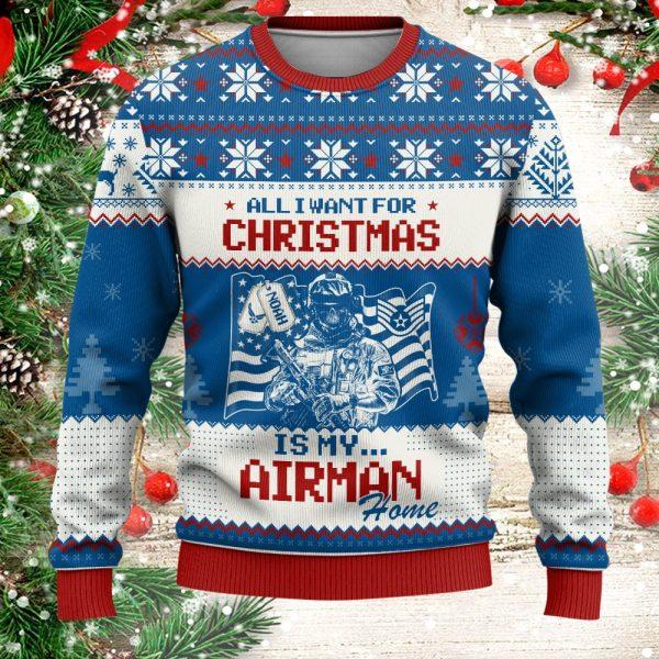 Veterans Sweater, Personalized US Air Force Veteran Christmas Sweater With Your Military Rank, Military Sweater, Military Sweater Men’s