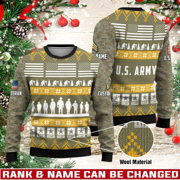Veterans Sweater, Personalized US Army Veteran Christmas Knitted Sweater With Your Military Rank, Military Sweater, Military Sweater Men’s