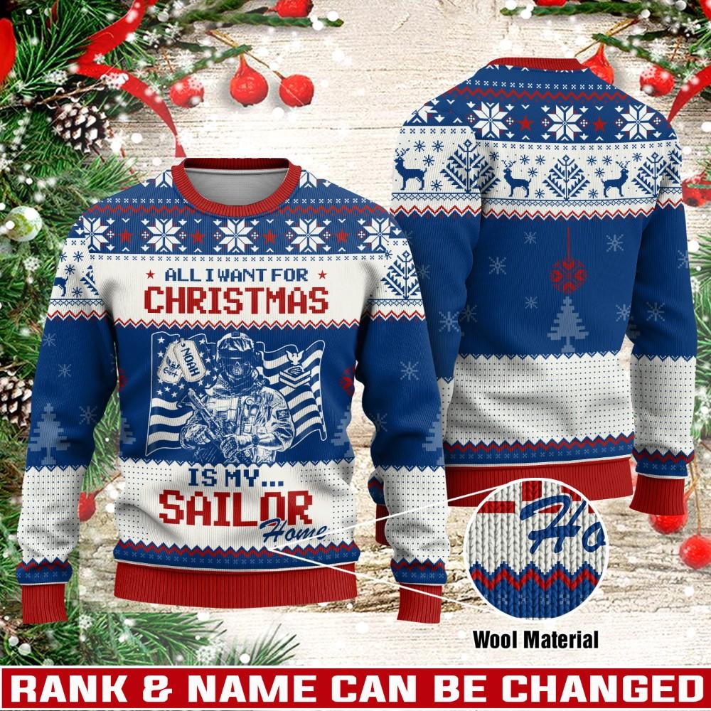 Veterans Sweater, Personalized US Navy Veteran Christmas Sweater With Your Military Rank, Military Sweater, Military Sweater Men’s