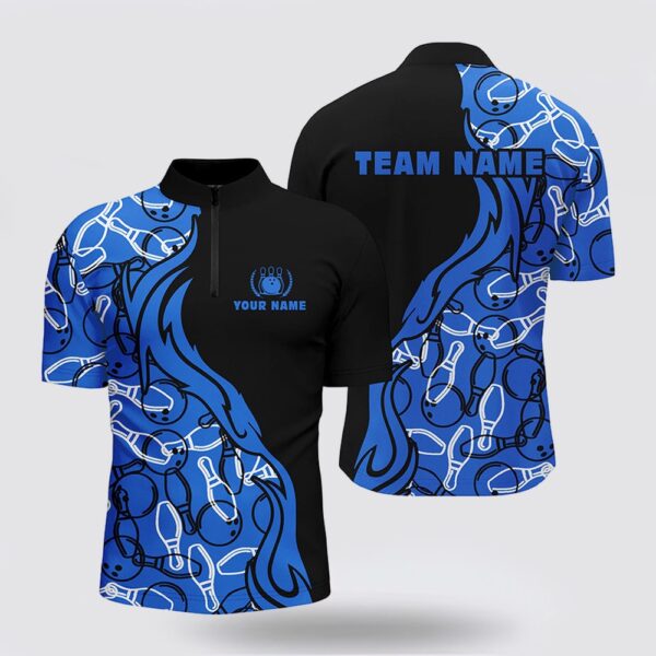 Bowling Jersey, Black And Blue Pattern Bowling Bowling Jersey Shirts For Men, Custom Team Bowling Jerseys For Men Bowlers