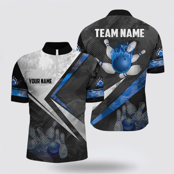 Bowling Jersey, Black And White Bowling Bowling Jersey Shirt For Men Custom Bowling Ball Pins Team Bowler Jerseys Blue