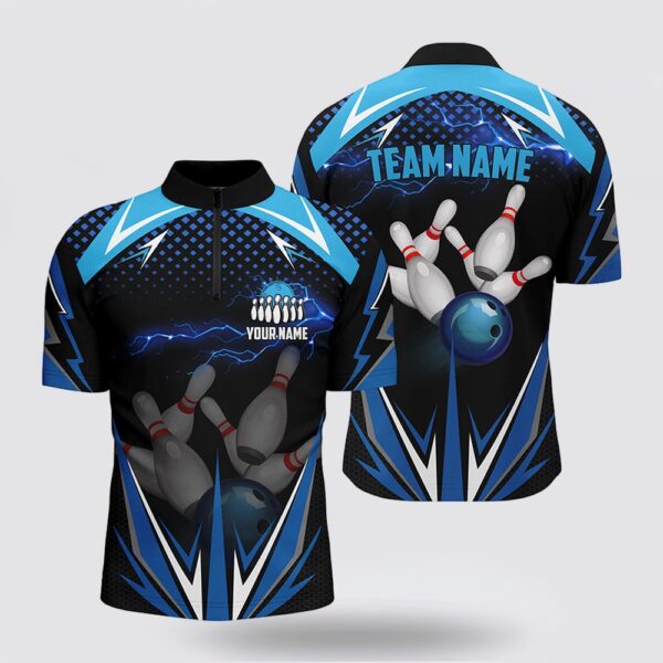 Bowling Jersey, Black Men Bowling Bowling Jersey Shirt Custom Blue Lightning Team Mens Bowlers Jerseys Bowling Outfits