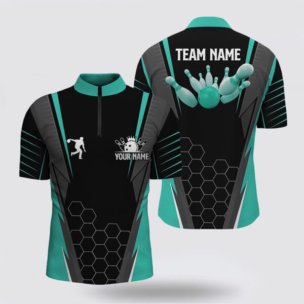 Bowling Jersey, Black Men Bowling Shirt Bowling Jersey Custom Name Mens Bowlers Jersey, Team Bowling Outfits Turquoise