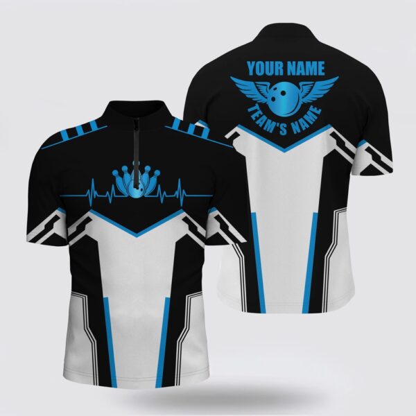 Bowling Jersey, Black & White Bowling Shirts For Men Custom Name, Team Name Bowling Ball & Pins Men Bowling Jersey Shirt