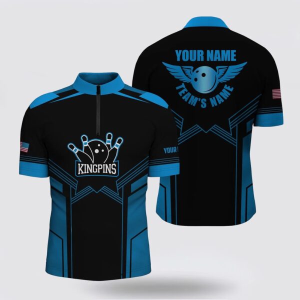 Bowling Jersey, Blue And Black Bowling Bowling Jersey Shirts For Men Custom Name And Team Name Bowling Team Shirts