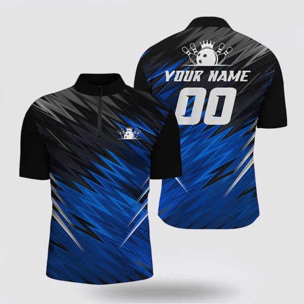 Bowling Jersey, Blue And Black Mens Bowling Jersey Shirts Custom Name Bowling Shirts For Men, Team Bowling Jerseys