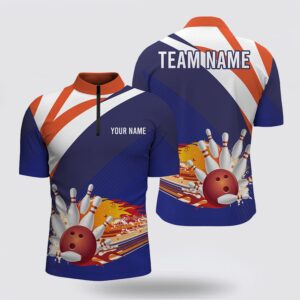 Bowling Jersey, Blue And Orange Men Bowling Shirt Bowling Jersey Custom Name Mens Bowlers Jersey, Team Bowling Gifts