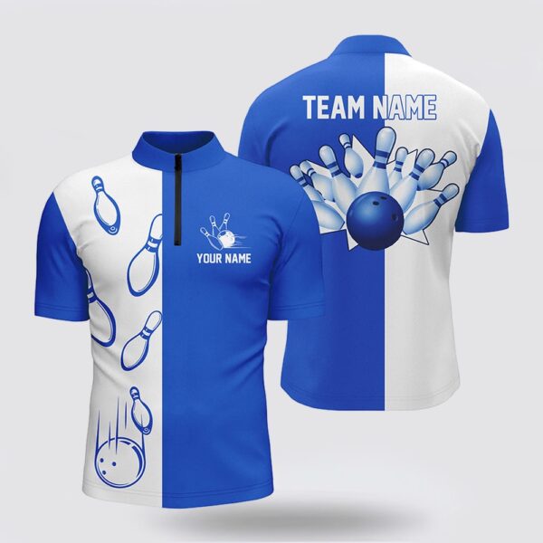 Bowling Jersey, Blue And White Retro Vintage Bowling Bowling Jersey Shirts For Men Custom Bowling Team Jerseys