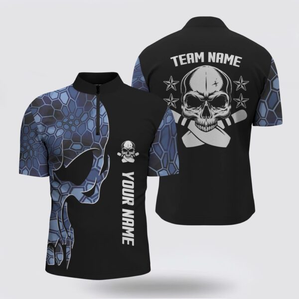 Bowling Jersey, Blue Camo Black Bowling Bowling Jersey Shirts For Men Custom Team Name Skull Bowling, Team Bowling Shirts