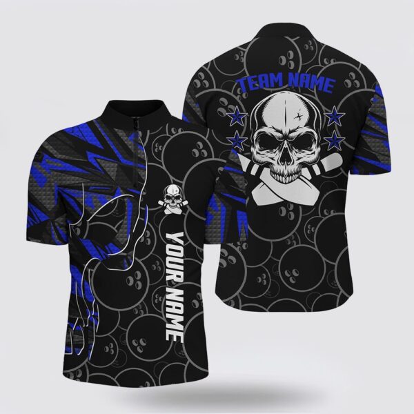 Bowling Jersey, Blue Camo Black Bowling Bowling Jersey Shirts For Men Custom Team Skull Bowling, Team Bowling Jerseys