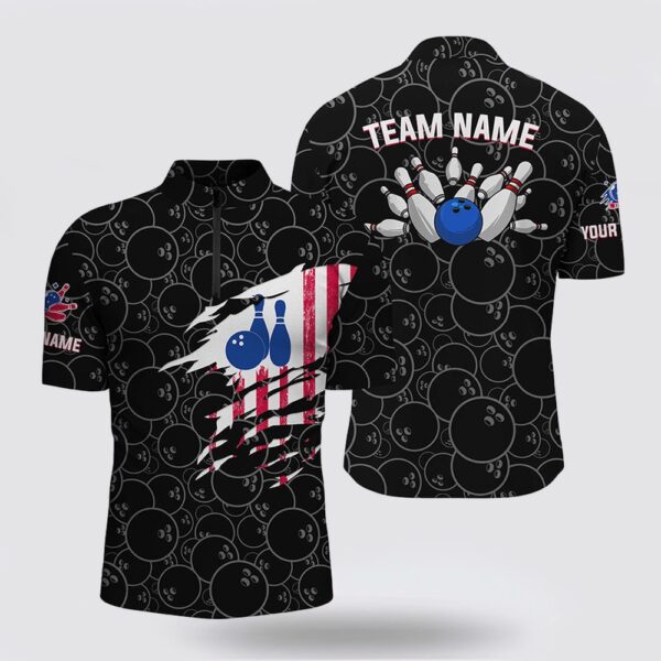 Bowling Jersey, Bowling Bowling Jersey Shirt Men Bowling Jerseys Personalized American Flag Black Bowling Team Shirts