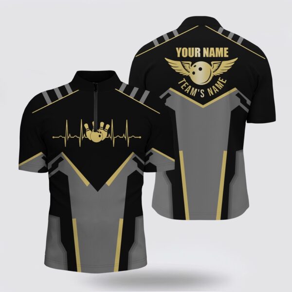 Bowling Jersey, Bowling Bowling Jersey Shirts For Men Custom Black Heartbeat Pulse Line Bowling Team Jerseys For Men