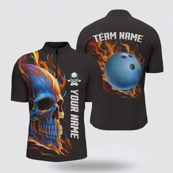 Bowling Jersey, Bowling Skull On Fire Bowling Bowling Jersey Shirts For Men Custom Team Skull Bowling Jerseys