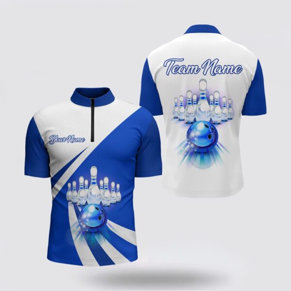 Bowling Jersey, Custom Bowling Bowling Jersey Shirt For Men Blue Bowling Jersey 14 Zip Bowling Team League Shi