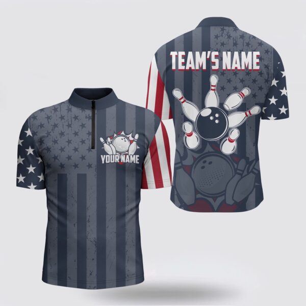 Bowling Jersey, Custom Bowling Bowling Jersey Shirt For Men Usa Flag Bowling Jersey 14 Zip Bowling Team Shi