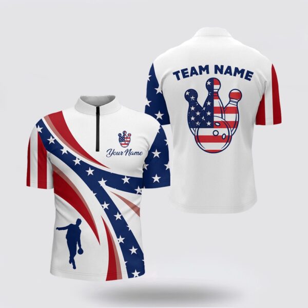 Bowling Jersey, Custom Bowling Bowling Jersey Shirt Men Usa Flag Bowling Team Jersey Patriotic Bowling League Shirt