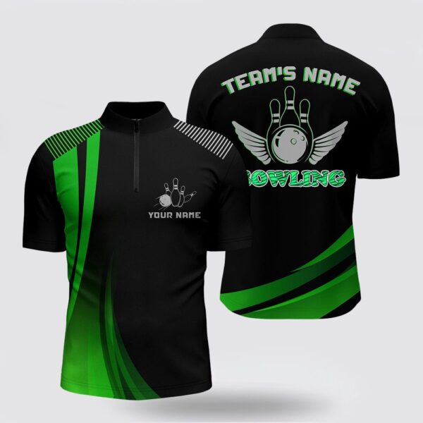 Bowling Jersey, Custom Bowling Shirt For Men, Green And Black Bowling Jersey With Name League Bowling Bowling Jersey Shirt