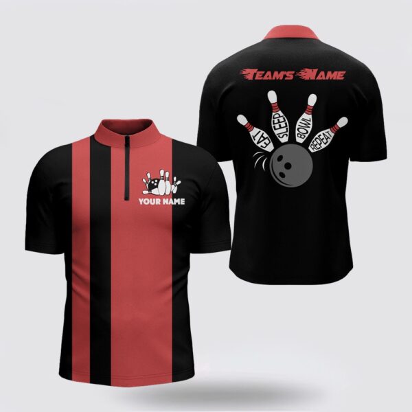 Bowling Jersey, Custom Bowling Shirt For Men, Vintage Red And Black Bowling Bowling Jersey Shirt For Team Eat Sleep Bow