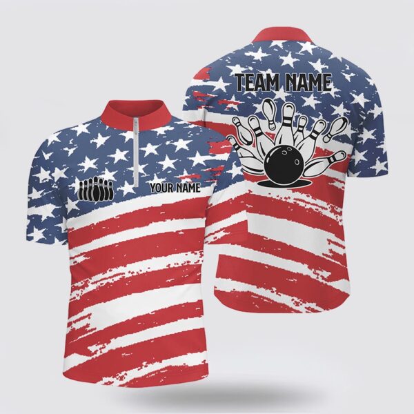 Bowling Jersey, Custom Bowling Shirts For Men American Flag Patrioticbowling Team Jerseys Men Bowling Jersey Shirt