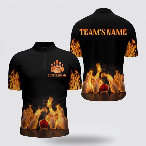 Bowling Jersey, Custom Fire Bowling Shirt For Men, Flames Bowling Jersey With Name League Bowling Bowling Jersey Shirt