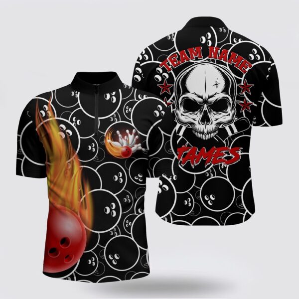 Bowling Jersey, Custom Flame Bowling Shirt For Men, Bowling Jersey Bowling Shirt With Names, Skull Black Bowling Jers