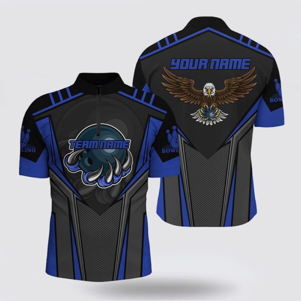 Bowling Jersey, Custom Name And Team Name Bowling Bowling Jersey Shirt For Men, Eagle Men Bowling Team Shirts Blue