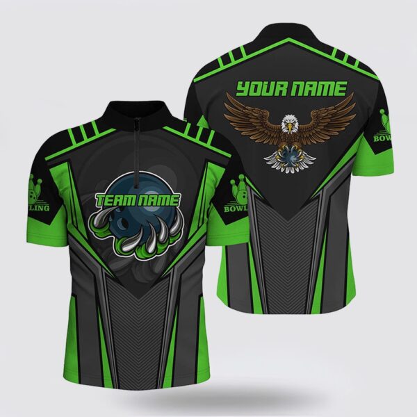 Bowling Jersey, Custom Name And Team Name Bowling Bowling Jersey Shirt For Men, Eagle Men Bowling Team Shirts Green