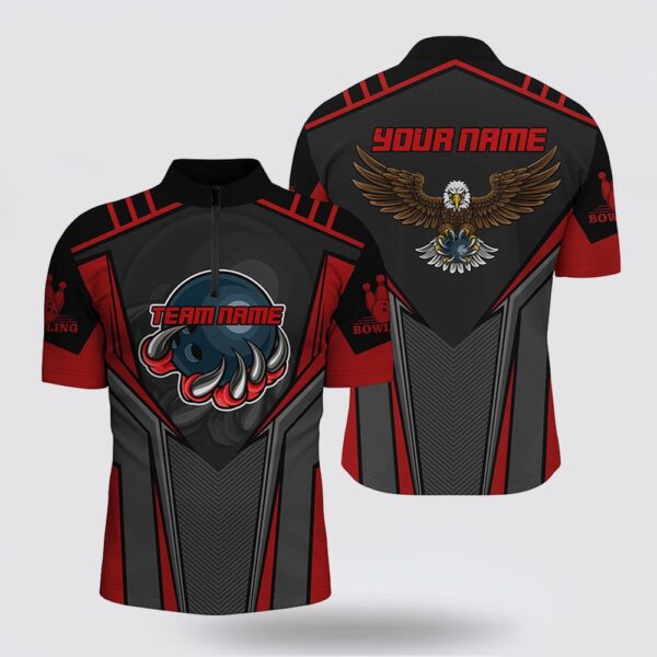 Bowling Jersey, Custom Name And Team Name Bowling Bowling Jersey Shirt For Men, Eagle Men Bowling Team Shirts Red