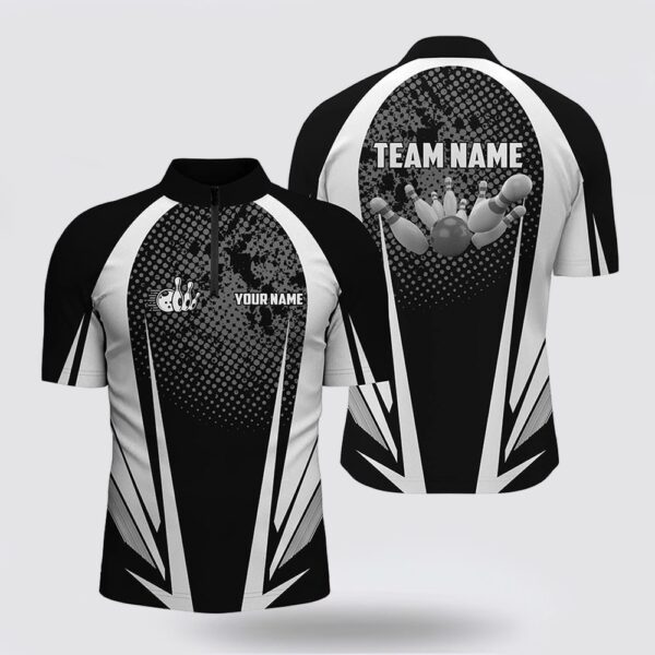 Bowling Jersey, Men Bowling Bowling Jersey Shirt Custom Bowling Ball And Pins Black And White Team Men Bowlers Jerseys