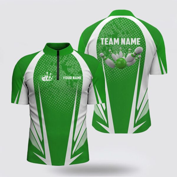 Bowling Jersey, Men Bowling Bowling Jersey Shirt Custom Bowling Ball And Pins Green And White Team Men Bowlers Jerseys