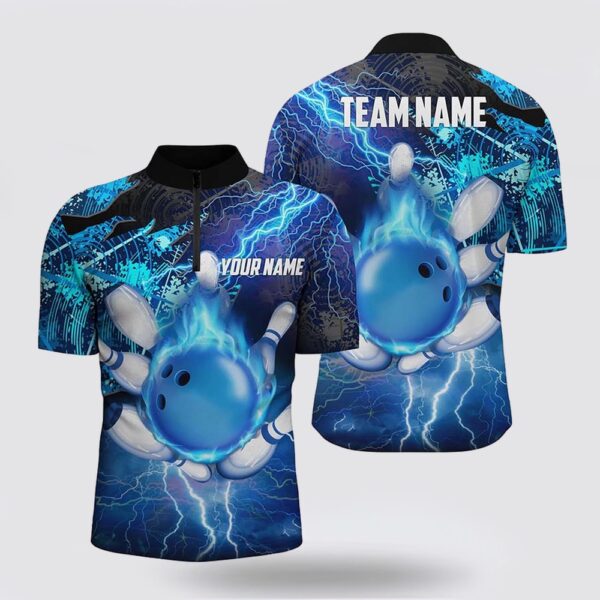 Bowling Jersey, Men Bowling Bowling Jersey Shirt Custom Flame Lightning Thunder Team Bowling Jerseys For Ladies  Blue