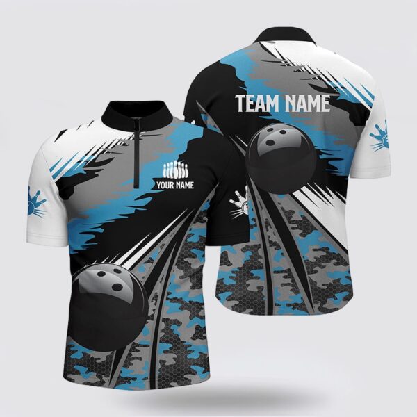 Bowling Jersey, Men Bowling Bowling Jersey Shirts Custom Black Ball Blue Camo Bowling Team Jersey, Gift For Bowlers