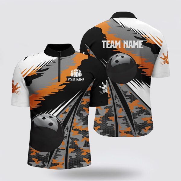 Bowling Jersey, Men Bowling Bowling Jersey Shirts Custom Black Ball Orange Camo Bowling Team Jersey, Gift For Bowlers