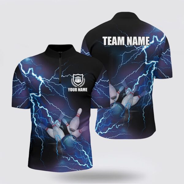 Bowling Jersey, Men Bowling Bowling Jersey Shirts Custom Blue Lightning Thunder Bowling Team Jersey, Gift For Bowlers